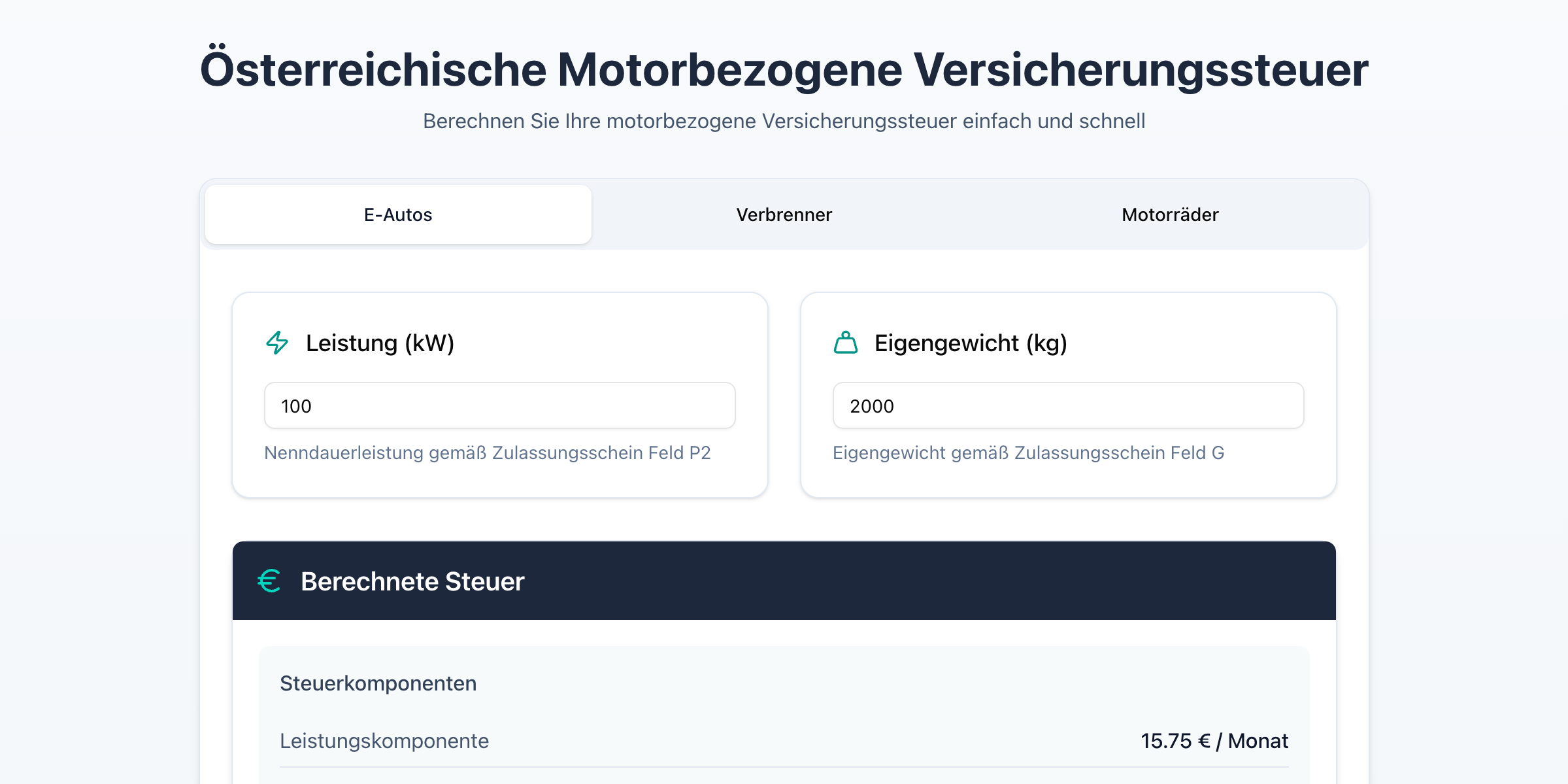 Motorbezogene Versicherungssteuer Rechner österreich